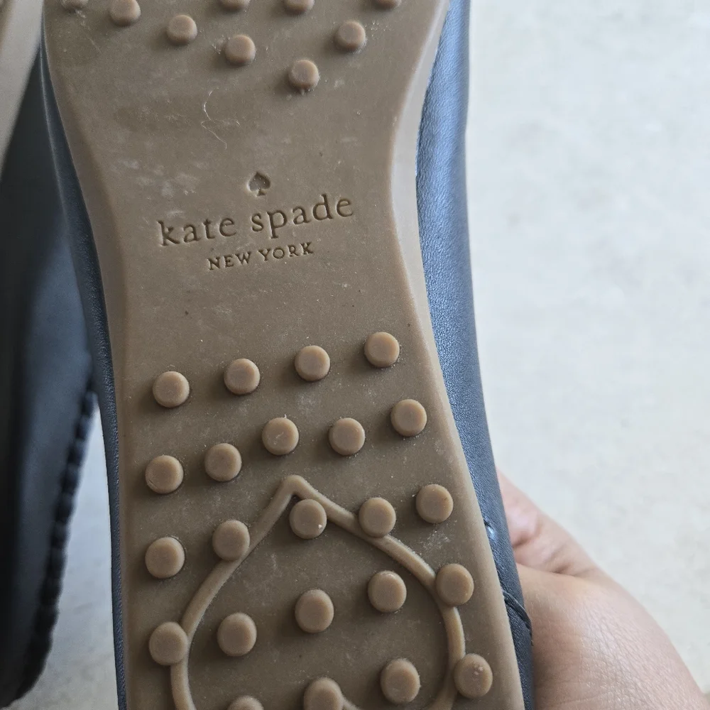 Kate Spade Black Leather Loafers with Gold-Tone Logo Accent - Picture 6 of 6